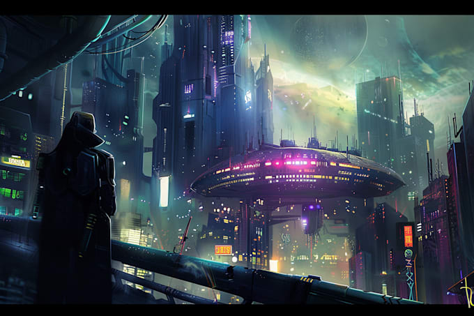 Draw illustration of futuristic cyberpunk city by Dekhbirjolbi | Fiverr