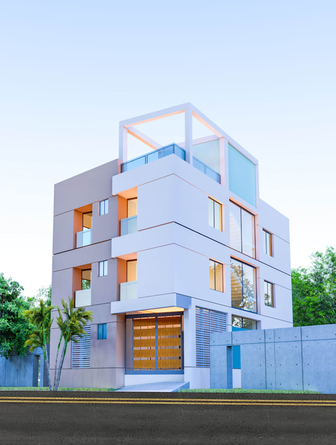 create exterior model, realistic rendering and landscaping