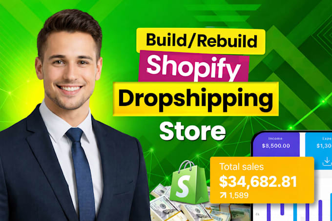 build shopify store design shopify dropshipping ecommerce store, shopify website