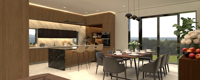 design kitchen, bathroom interior and 3d rendering