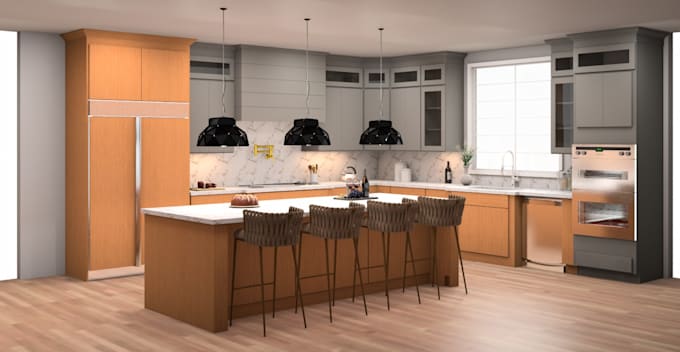 kitchen and bathroom using 2020 design with 3d renders