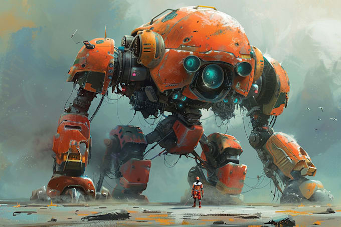 draw cyborg robot character logo and friendship portrait