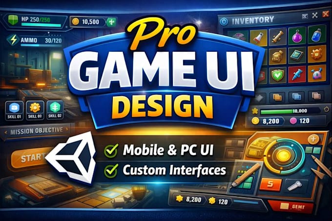 design professional game UI and custom interfaces for unity