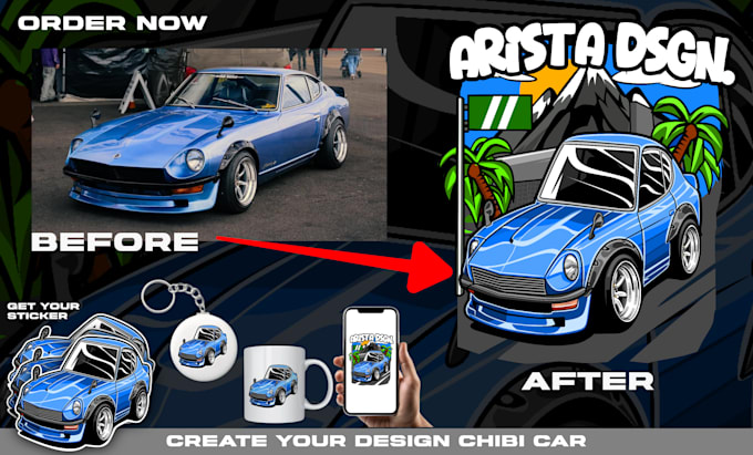 draw your car with chibi cartoon tooned style