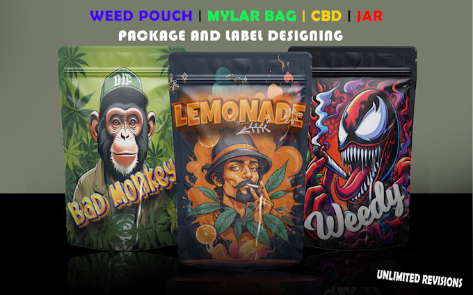 Design a unique weed pouch mylar bag and cbd product labels by Sl1280