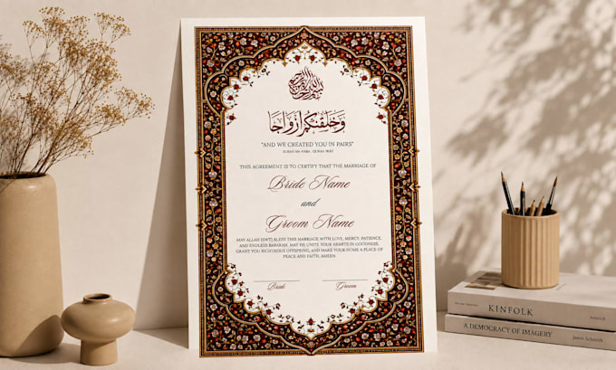 design customized nikkah certificate, marriage contract