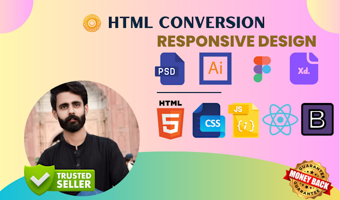 Convert figma psd illustrator image to html css js bootstrap5 react ...