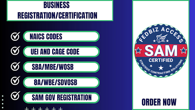 Do sam gov registration, cage code, mbe, 8a, wosb, sba, sdvosb by 