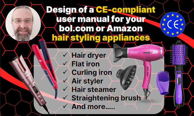 write ce compliant user manual for hair styling devices for bol amazon products