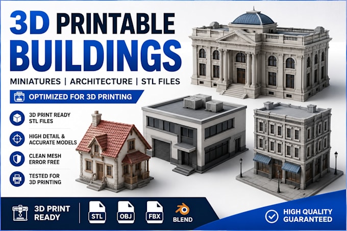 create a 3d printable building model stl for miniature and architecture