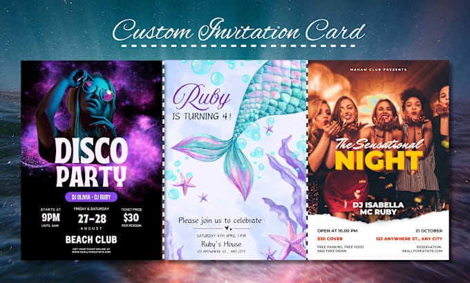 design events, party, club, birthday, sports, food and drink posters and flyers