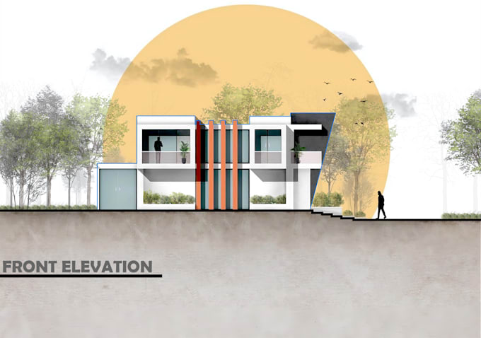do autocad floorplan, section, elevation render in photoshop