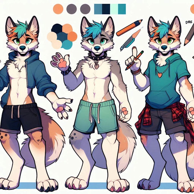 Draw furry art style fursona reference sheet character vtuber ...