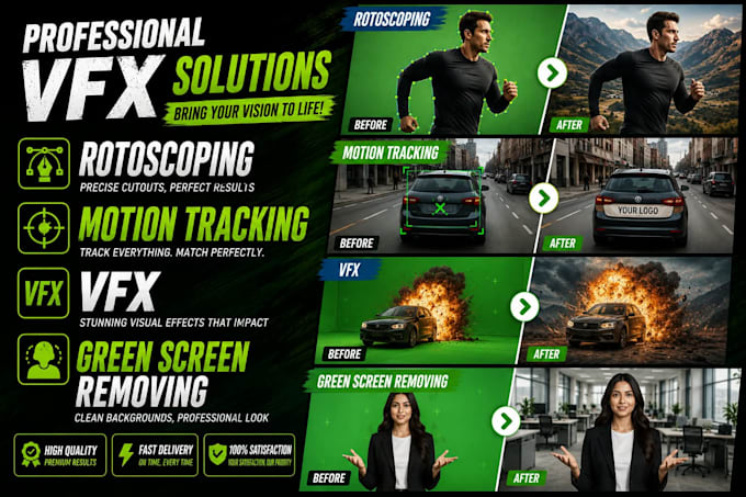 do rotoscoping, green screen removal, vfx,