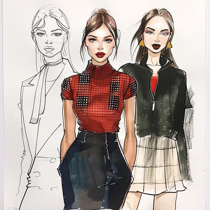 draw a fashion illustration, sketch, portrait