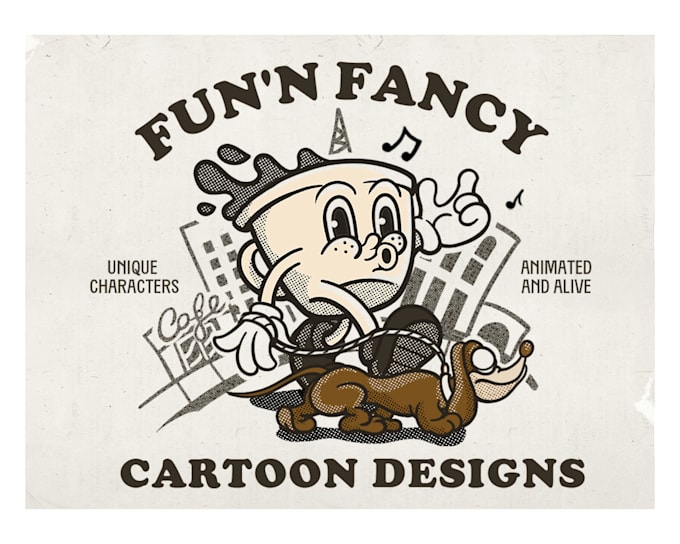 create retro vintage 1930s cartoon artwork for merch