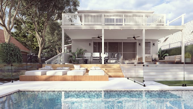 design backyard frontyard home garden, pool, patio, deck, 3d landscape rendering