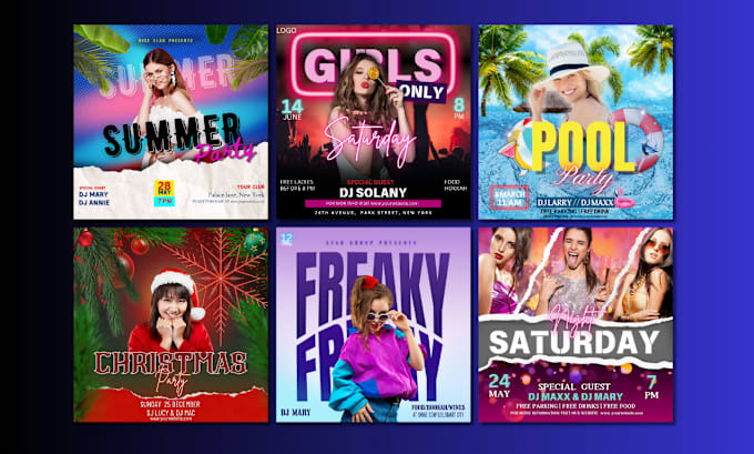 do club, bar, music, christmas, dj, birthday, event, party flyers and posters