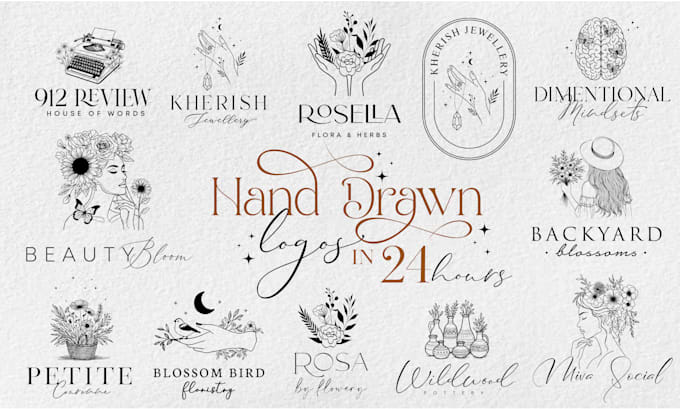 create a feminine hand drawn boho botanical logo with whimsical style within 24