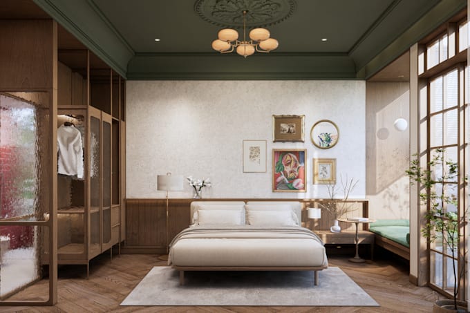 design bedroom interior in a tropical style and balinese