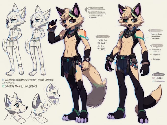Draw character reference sheet furry furson vtuber oc anthro feral anime