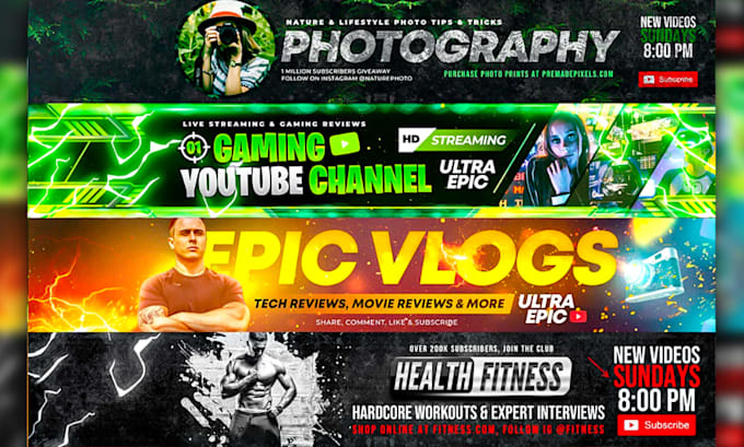 design youtube banner, thumbnail and full channel branding