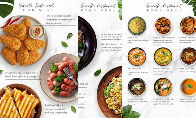 design a modern and professional restaurant menu