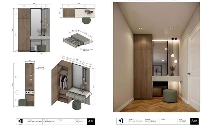 design your furniture technical drawing and render