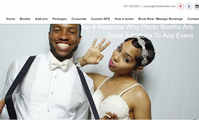 design 360 photobooth or rental website with booking feature