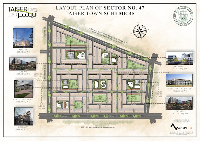 render architecture masterplan, site plan and landscape plan on photoshop