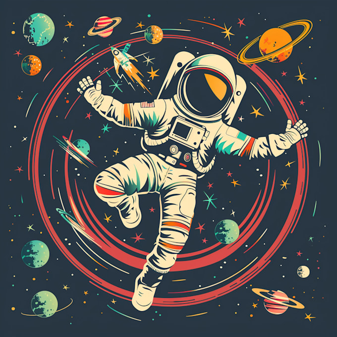 do vintage cartoon space, astronaut design
