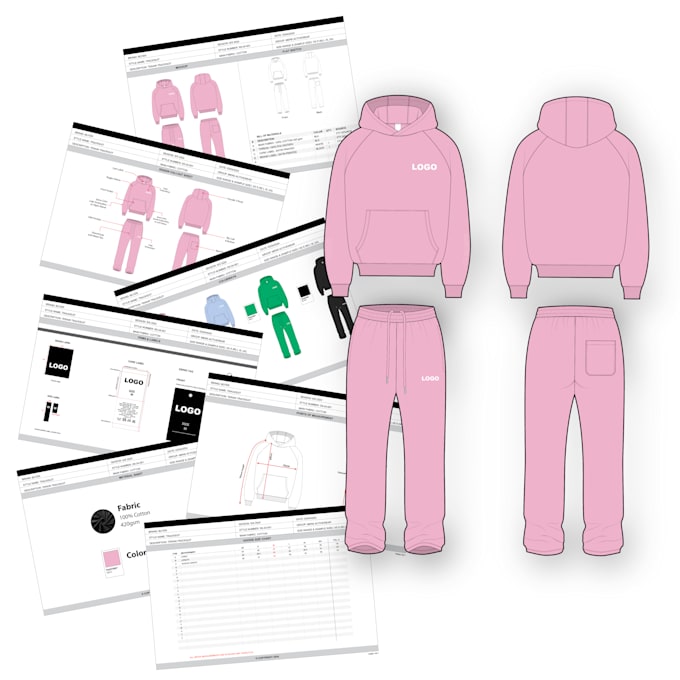 do flat sketch or mockup and tech pack for fashion design