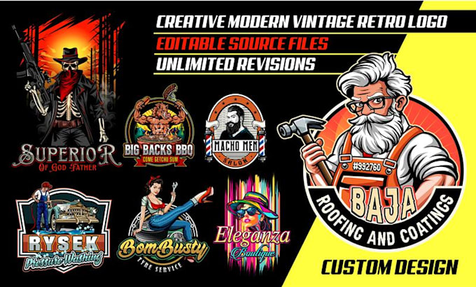design creative modern, vintage, retro logo in 24 hours