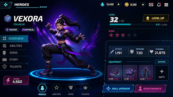 design 2d game UI UX for mobile and PC games