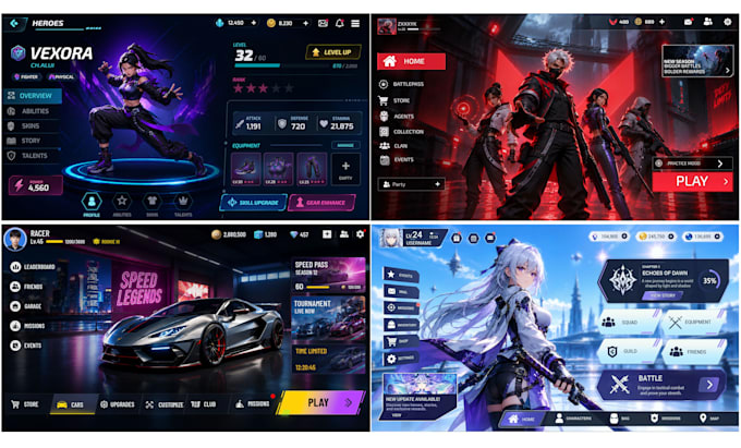 design 2d game UI UX for mobile and PC games