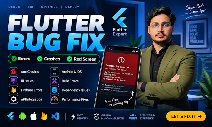 fix flutter bugs, errors, crashes and red screen issues