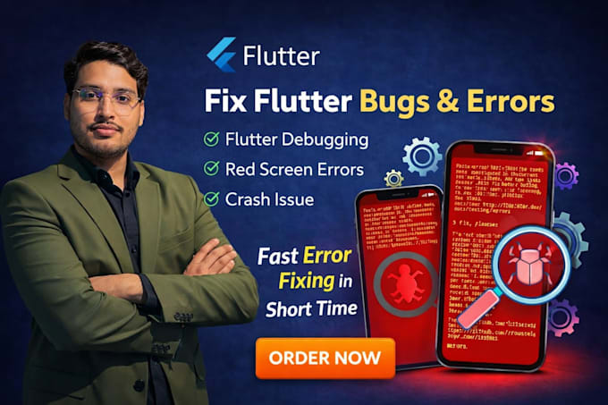 fix flutter bugs, errors, crashed issues, red screen error in your flutter app