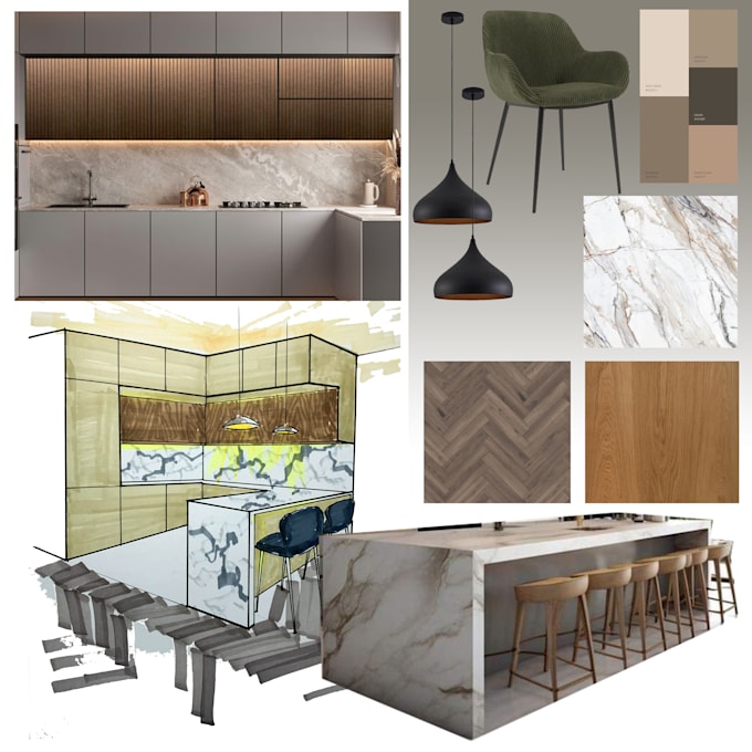 make interior design with manual or outline drawing