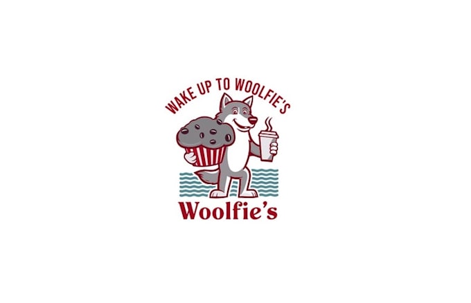 wake up woolfie bakery logo design