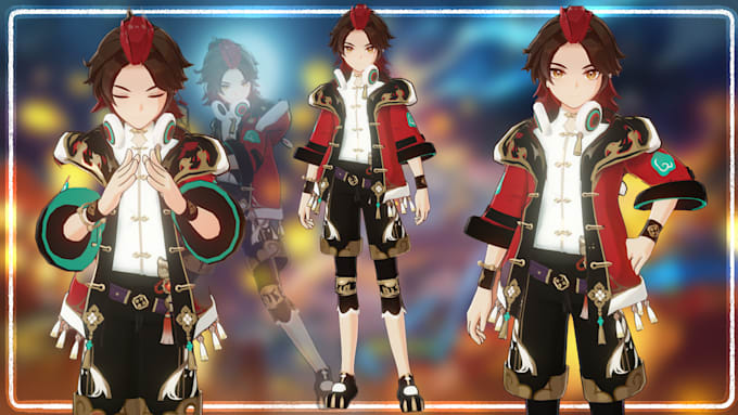 3d models in style genshin impact, zzz, ww, honkay etc