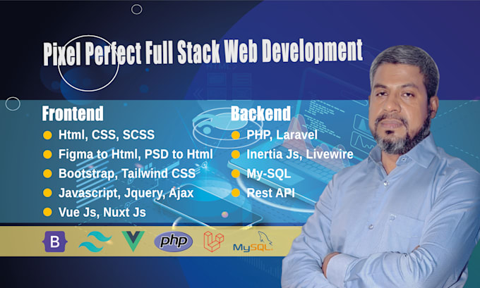 develop custom websites with vuejs, PHP laravel and rest API