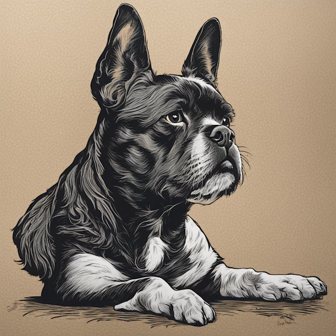 draw a pet portrait using linocut technique