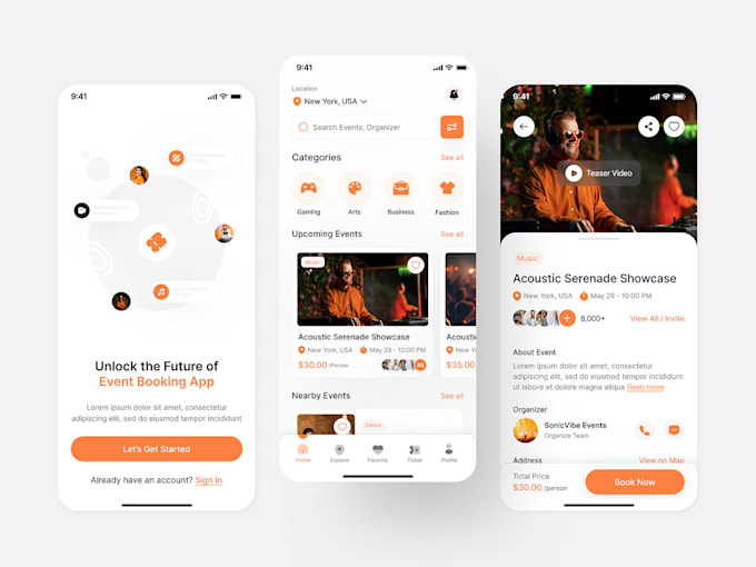 develop event booking app, conference app, ticket booking app, livestreaming app