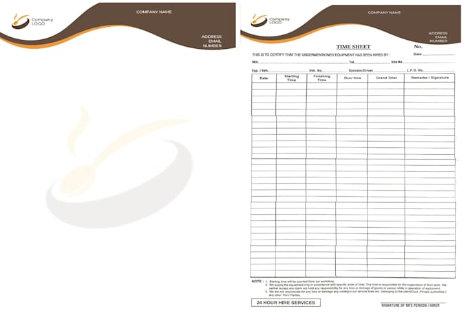 design letterhead, invoices, timesheet