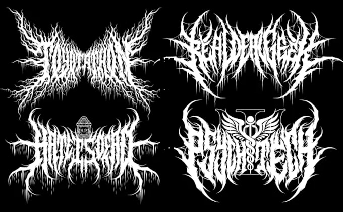 design death metal logo, slamming,gore grind,black metal
