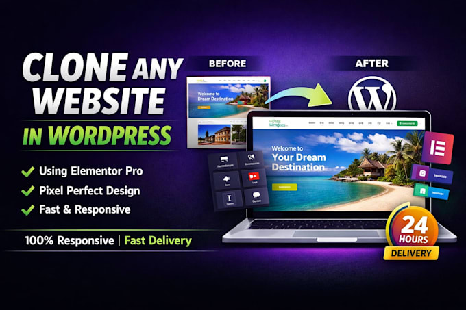duplicate clone any website into wordpress with elementor pro