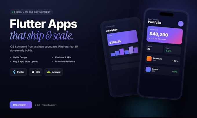 custom mobile app development for ios and android using flutter