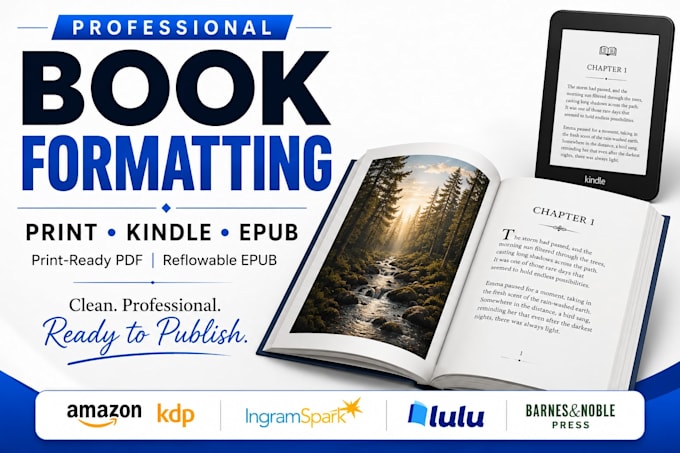 format your manuscript for KDP, ingramspark, lulu and epub