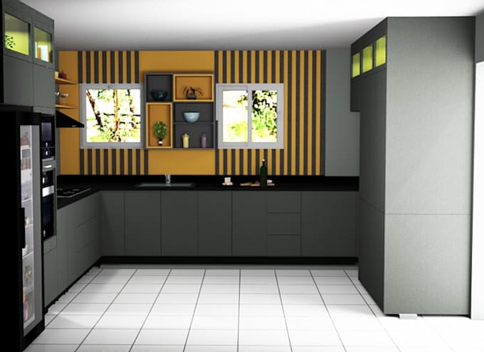 design kitchen interior in 3d and render