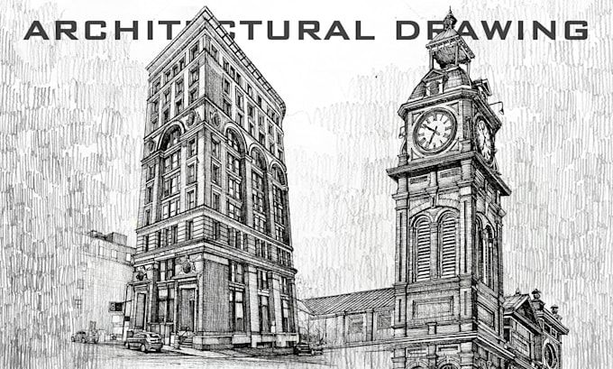 do architectural hand drawing in black and white